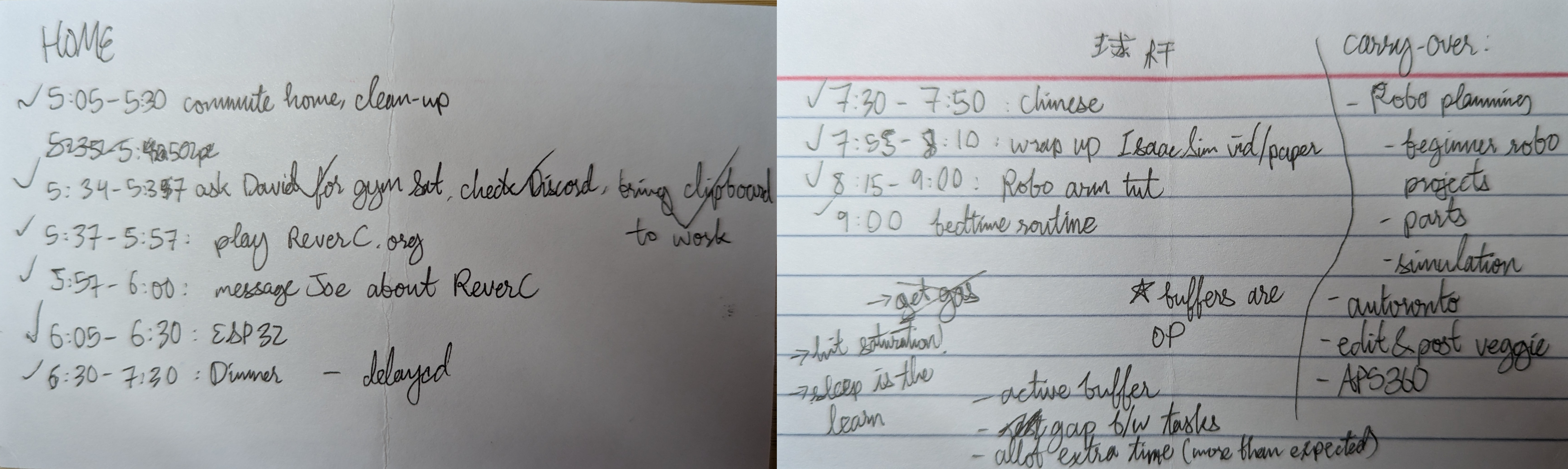 schedule on index card